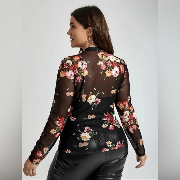 NIP--Floral Mesh Long Sleeve Top - Picture 5 of 5